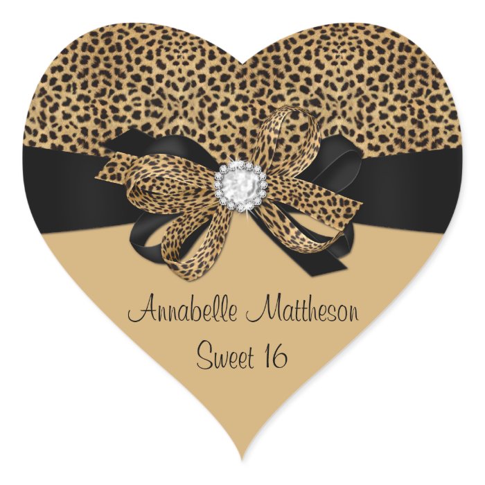 Leopard Print White Jewel Diamonds Sweet 16 Hear Stickers