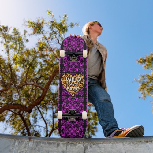 Leopard print  wild and free heart  Love   Skateboard