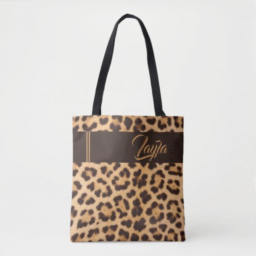 Leopard Print Wild Girly Pattern Personalized Name Tote Bag