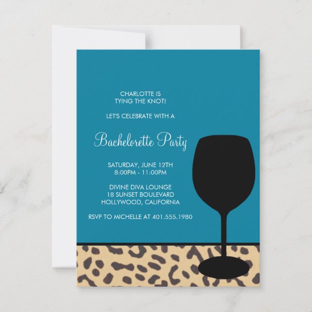 leopard print wine bachelorette invitation (Front)