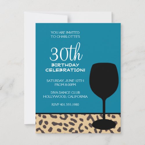 leopard print wine birthday announcements