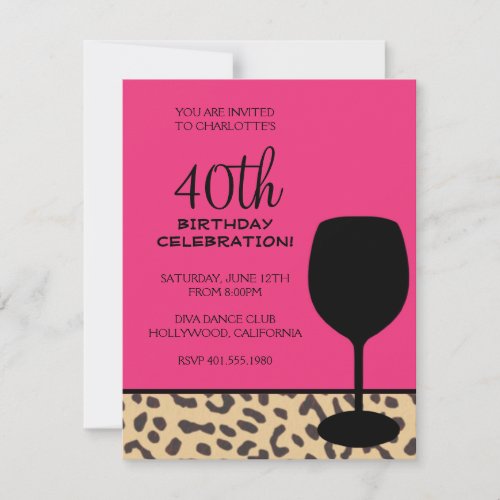leopard print wine birthday personalized announcements