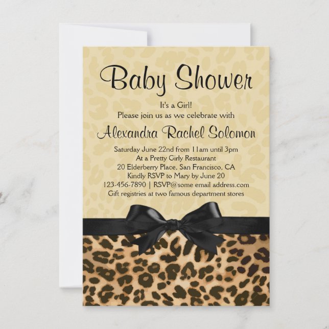 Leopard Print with Bow Girl Baby Shower Invitation (Front)
