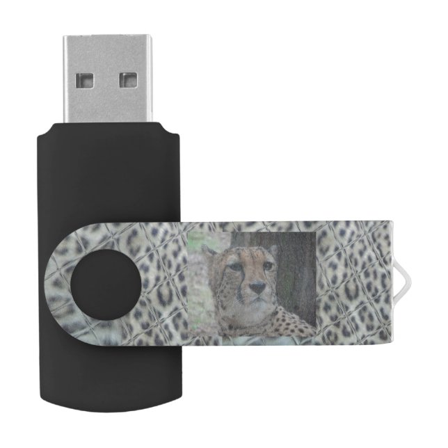 Leopard Print with Cute Leopard Face USB stick Flash Drive (Opened)