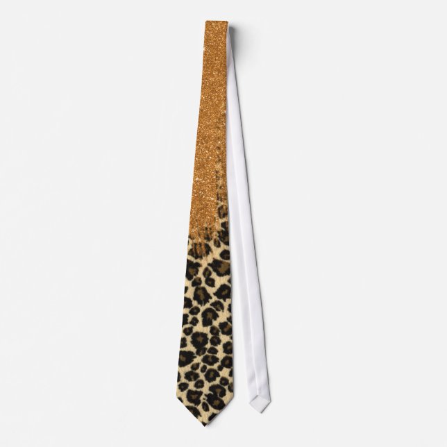 Leopard Print with Gold Faux Glitter Brush Stroke Neck Tie (Front)