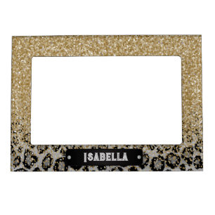 Leopard Print with Gold Glitter Magnetic Frame