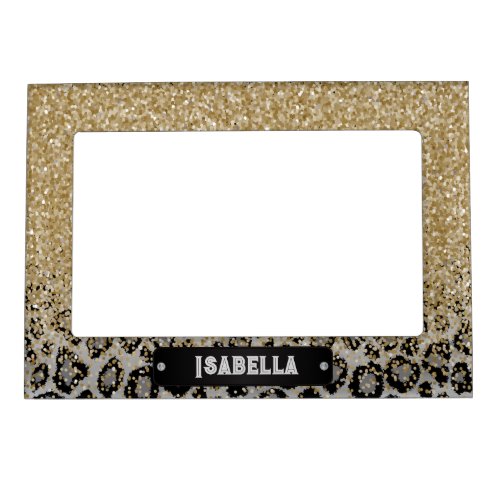 Leopard Print with Gold Glitter Magnetic Frame