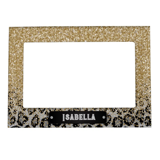 Leopard Print with Gold Glitter Magnetic Frame (Front)