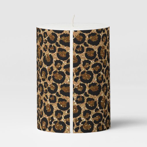 Leopard Print With Gold Glitters And Monogram Pillar Candle 