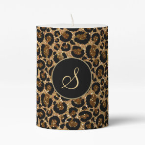 Leopard print with gold glitters and monogram pillar candle