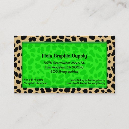 Customizable Leopard Print With Lime Green Glass Rectangle Business Card Templates
