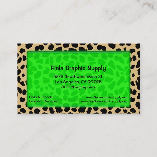 Leopard Print With Lime Green Glass Rectangle Business Card (Front)