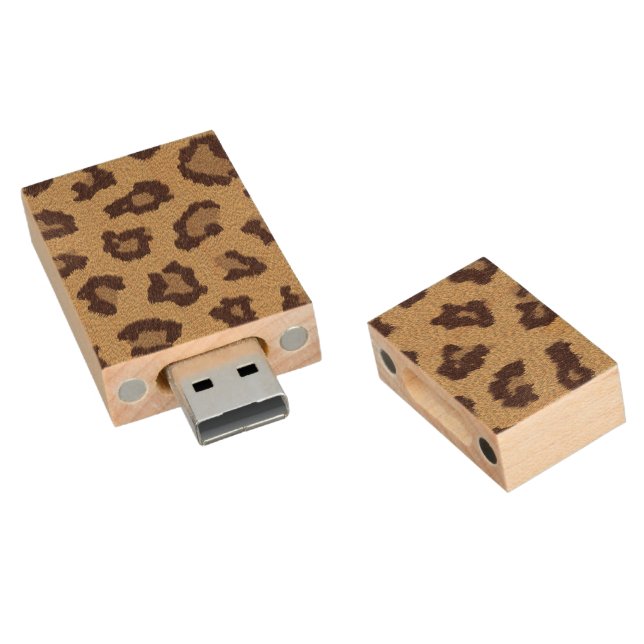 Leopard Print Wood USB Flash Drive (Angled)