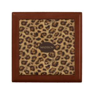 Leopard Print Wooden Jewelry Box with Custom Name