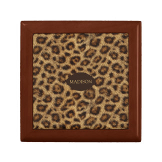 Leopard Print Wooden Jewelry Box with Custom Name