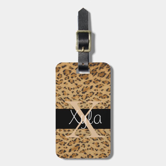 Leopard Print X monogram initials Luggage Tag (Front Vertical)