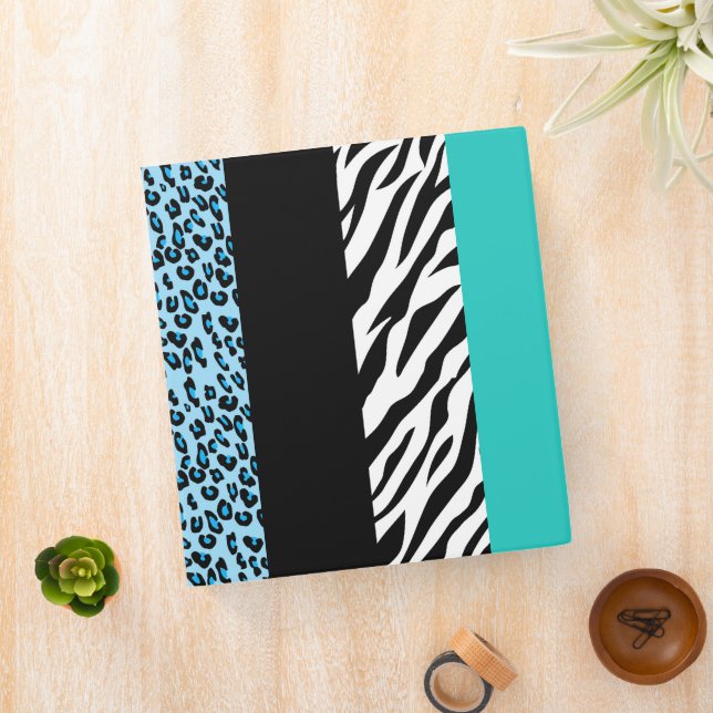 Leopard Print, Zebra Print, Animal Print, Blue 3 Ring Binder (In Situ)