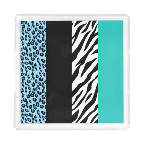 Leopard Print Zebra Print Animal Print Blue Acrylic Tray