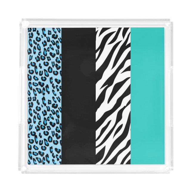 Leopard Print, Zebra Print, Animal Print, Blue Acrylic Tray (Front)
