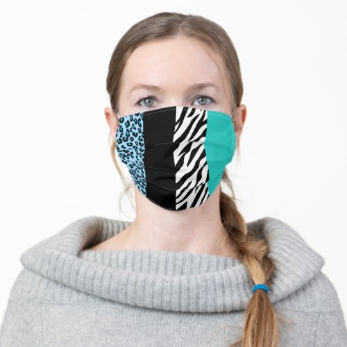 Leopard Print Zebra Print Animal Print Blue Adult Cloth Face Mask