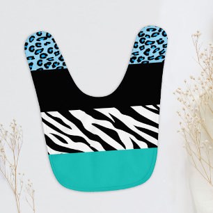 Leopard Print, Zebra Print, Animal Print, Blue Baby Bib