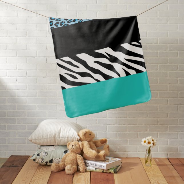 Leopard Print, Zebra Print, Animal Print, Blue Baby Blanket (In Situ)
