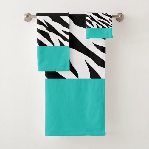 Leopard Print Zebra Print Animal Print Blue Bath Towel Set