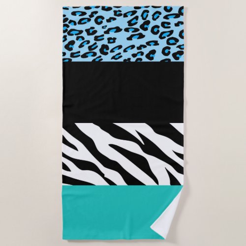 Leopard Print Zebra Print Animal Print Blue Beach Towel