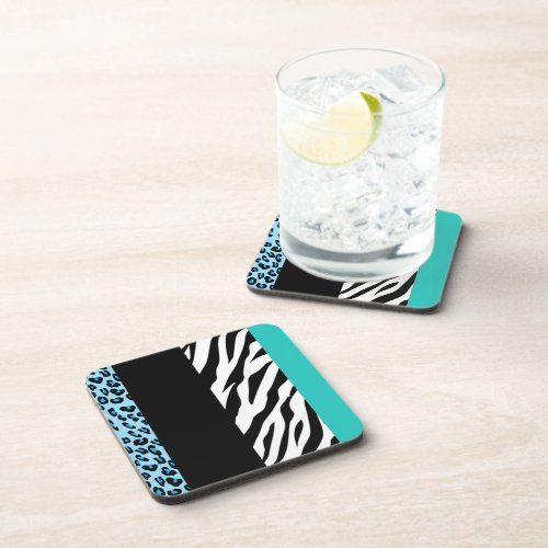 Leopard Print Zebra Print Animal Print Blue Beverage Coaster