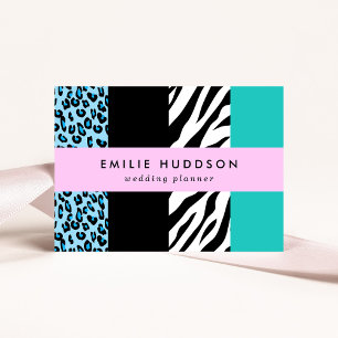Leopard Print, Zebra Print, Animal Print, Blue Business Card