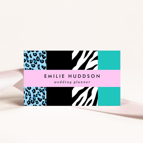 Leopard Print Zebra Print Animal Print Blue Business Card