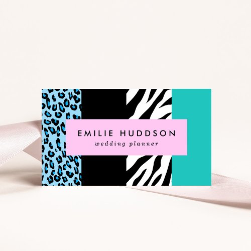 Leopard Print Zebra Print Animal Print Blue Business Card