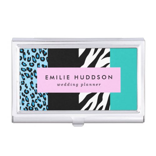 Leopard Print Zebra Print Animal Print Blue Business Card Case