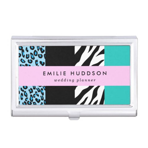 Leopard Print Zebra Print Animal Print Blue Business Card Case