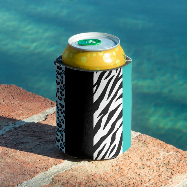 Leopard Print, Zebra Print, Animal Print, Blue Can Cooler (In Situ Pool)