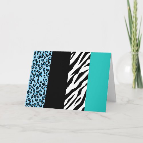 Leopard Print Zebra Print Animal Print Blue Card