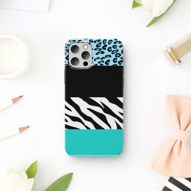 Leopard Print, Zebra Print, Animal Print, Blue Case-Mate iPhone Case (Creator Uploaded)