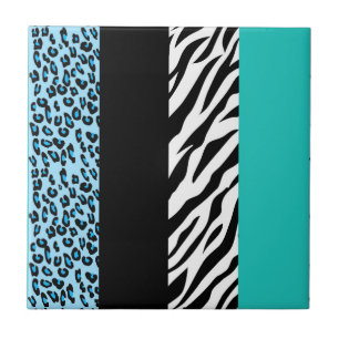 Leopard Print, Zebra Print, Animal Print, Blue Ceramic Tile