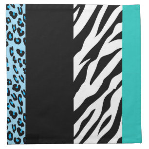 Leopard Print, Zebra Print, Animal Print, Blue Cloth Napkin