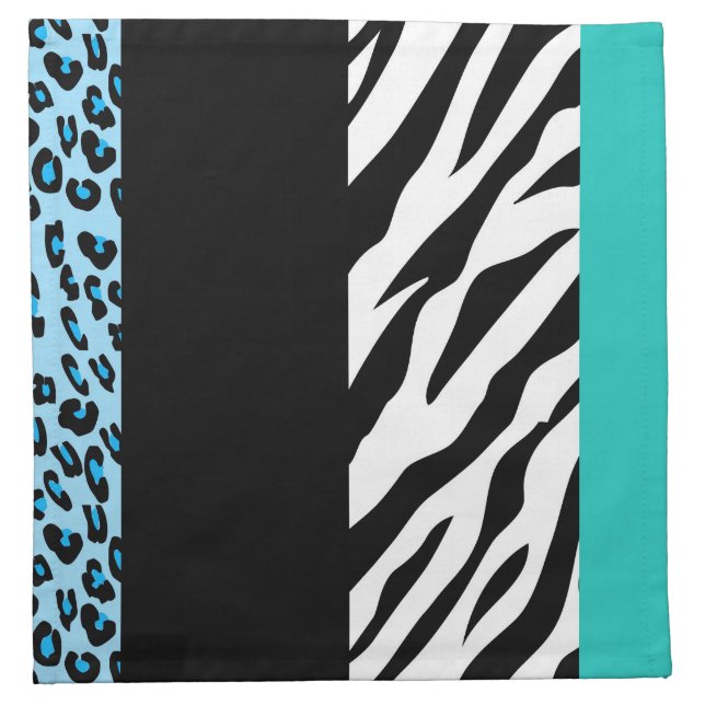 Leopard Print, Zebra Print, Animal Print, Blue Cloth Napkin (Front)