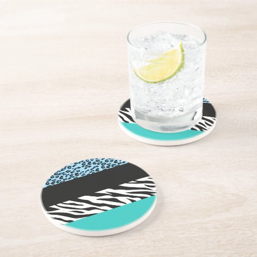 Leopard Print Zebra Print Animal Print Blue Coaster