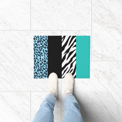 Leopard Print Zebra Print Animal Print Blue Doormat