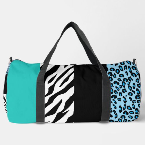 Leopard Print Zebra Print Animal Print Blue Duffle Bag