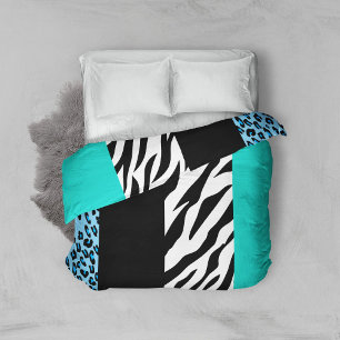 Leopard Print, Zebra Print, Animal Print, Blue Duvet Cover