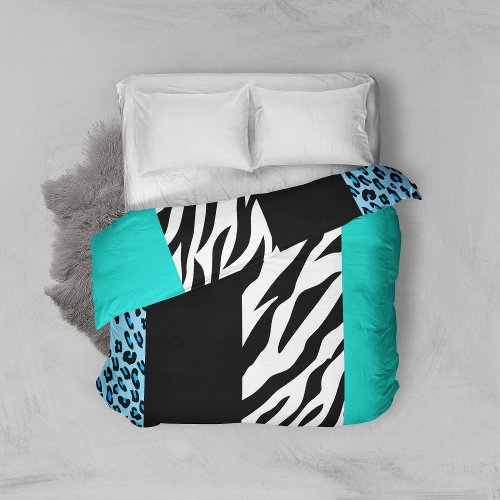 Leopard Print Zebra Print Animal Print Blue Duvet Cover