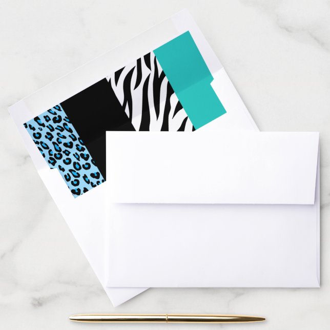 Leopard Print, Zebra Print, Animal Print, Blue Envelope Liner (Desk)
