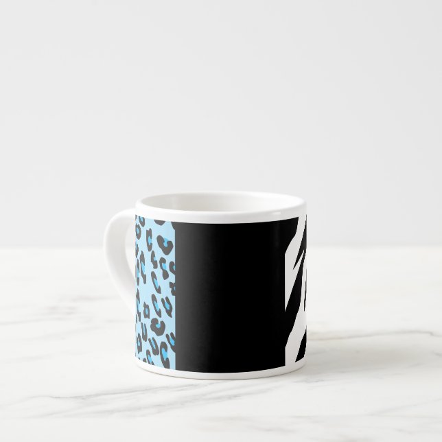 Leopard Print, Zebra Print, Animal Print, Blue Espresso Cup (Front Left)