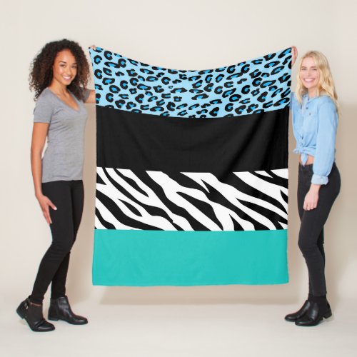 Leopard Print Zebra Print Animal Print Blue Fleece Blanket