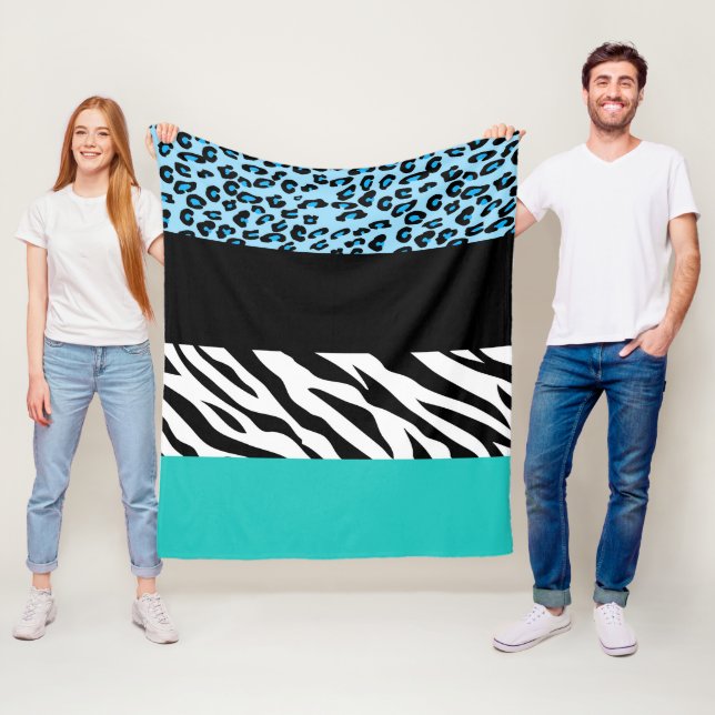 Leopard Print, Zebra Print, Animal Print, Blue Fleece Blanket (In Situ)
