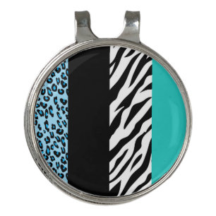 Leopard Print, Zebra Print, Animal Print, Blue Golf Hat Clip